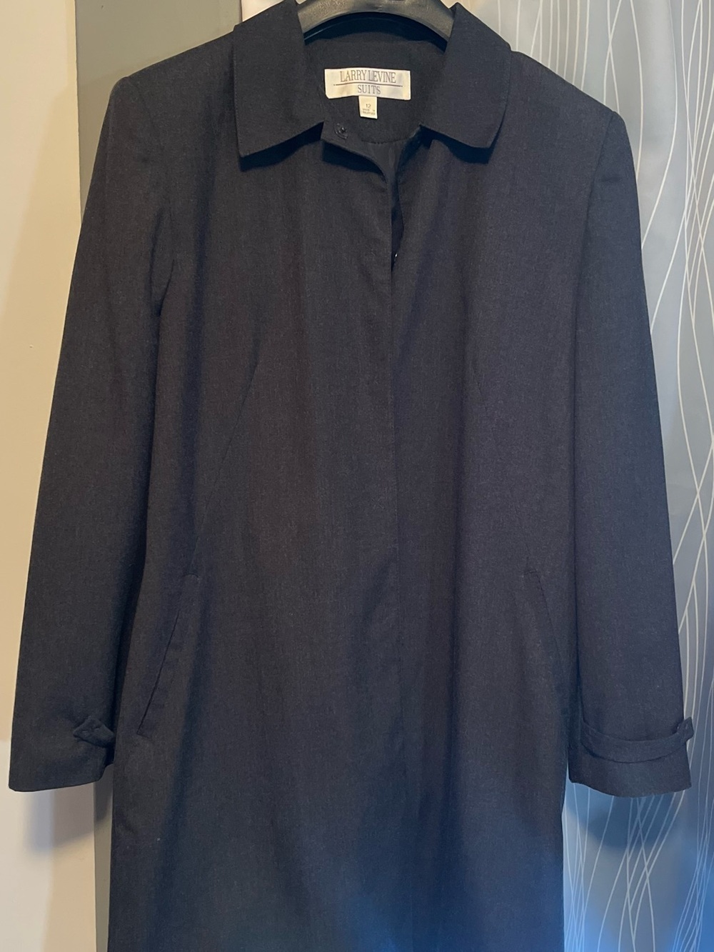 Larry Levine Blazer Men’s Charcoal Black Jacket Pockets Hidden Button Front